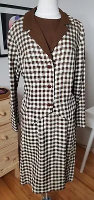 Vintage 1960s-70s Bleeker Street Dress & Jacket Brown Ivory Checked Union Made • $36.71