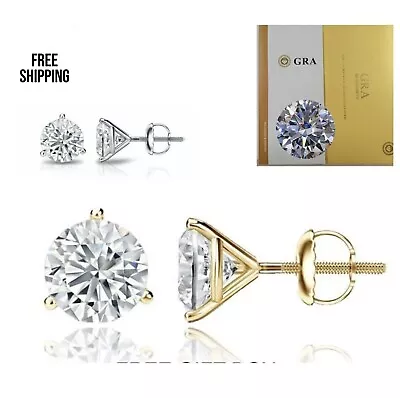 14K Gold GRA Certified D-VVS1 Round Moissanite Martini Screw Back Stud Earrings • $136