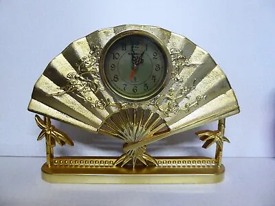 Unique 70's Kitsch Plastic Gold Fan Ravimex Quartz Clock Chinese Restaurant • £34.99