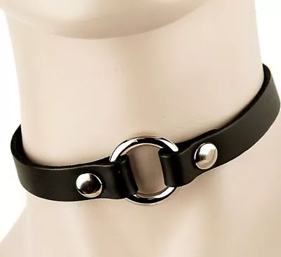 O Ring Genuine Leather Choker Collar Nickel Free Ring Usa Made Punk Goth Rock • $16.99