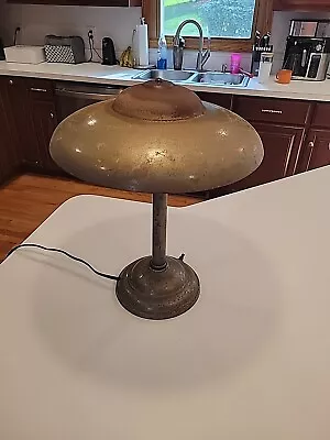 Antique Industrial Brass Desk Lamp With Metal Shade - Flying Saucer • $49.95