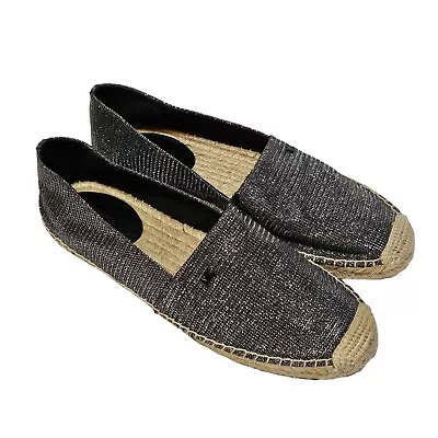 MICHAEL KORS Kendrick Women Slip-on Flats Anthracite Silver Natural Jute Size 10 • $35