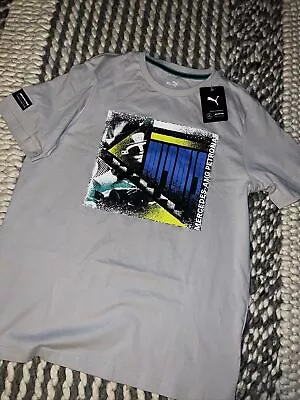 NWT Puma Mercedes AMG MAPF1 Graphic Men's T Shirt Grey Silver Sz L $50 • $24.97