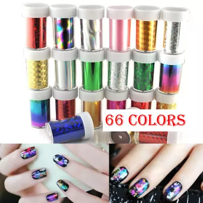 Nail Art Transfer Wrap Foil Glitter Tip Decal Decoration DIY 66 Colors • $39.99