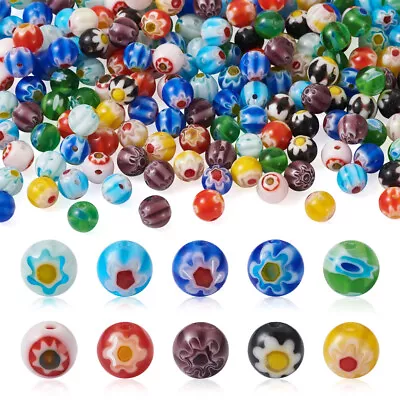 200pcs 6mm Millefiori Lampwork Beads With Flower Pattern Glass Loose Spacer Bead • £10.19