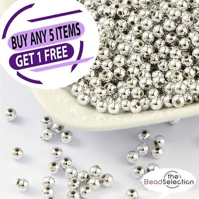 SILVER PLATED ACRYLIC SPACER ROUND BEADS 3mm 4mm 6mm 8mm 10mm 12mm • £1.99