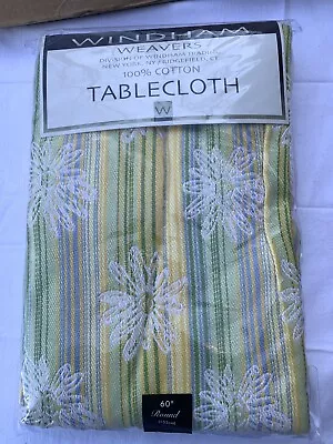 Windham Weavers Tablecloth Daisy Duke Stripes Yellow  Easy Care Cotton 60  Round • $24.99