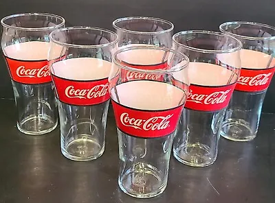 Coca Cola Drinking Bell Soda Glasses Vintage 90's Set Of 6 Made In USA Red Band • $54.95