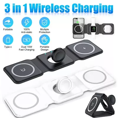 3in1 15W Wireless Charger Foldable Mat Pad For Apple Watch Air Pods IPhone 14 13 • $10.99