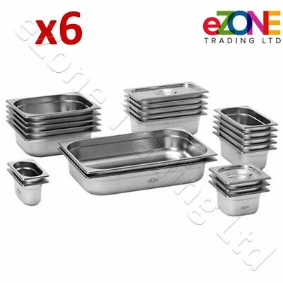£129.99 • Buy 6x Gastronorm Pan Stainless Steel Gastro Container Tray Bain Marie Food Pot Lid