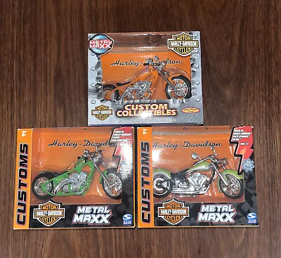 Lot 3 Vintage Metal Maxx-Harley Davidson FLSTF Fat Boy Green/Flames 1:17 Scale • $19