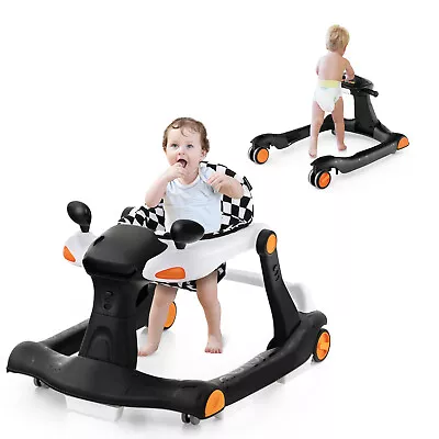 Foldable Activity Push Walker Baby 2-in-1 Walker With Adjustable Height Black • $57