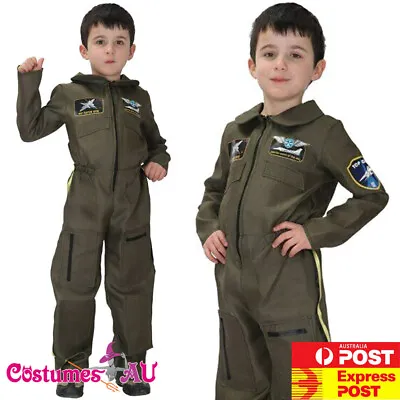 Kids Top Air Force Costume Gun Uniform 80s Boys Pilot Air Flighter Army Jumpsuit • $28.49
