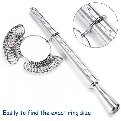 Metal Ring Sizer Gauge Mandrel Finger Sizing Measure Stick Standard Jewelry Tool • $7.99