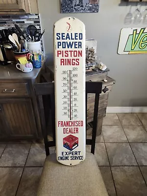 Vintage SEALED POWER Piston Rings 39  Thermometer Gas Oil Engine Sign Auto Parts • $875