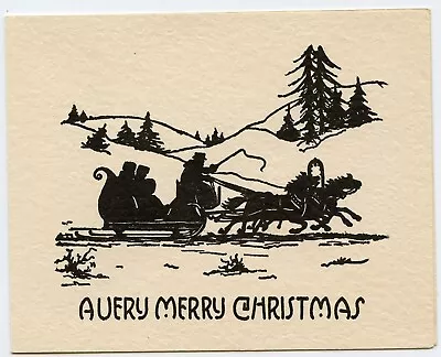 Silhouettes On Horse Drawn Sled - Vintage 1930 Christmas Greeting Card • $4.59