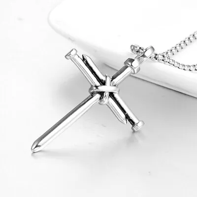 Men Women Surgical Stainless Steel Nail Jesus Cross Pendant  Necklace Jewelry • $2.21