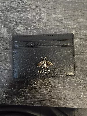 Gucci Black Leather Animalier Bee Card Holder Authentic • $185