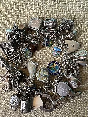 Vintage Sterling Silver Charm Bracelet With 36 Charms Many Movers Rare • $230