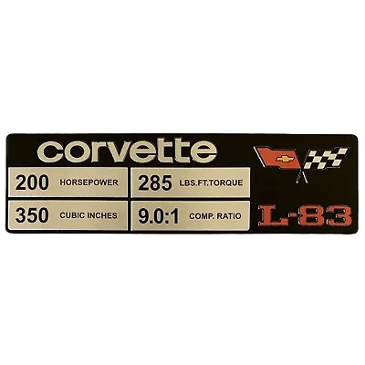 C3 Corvette Spec Data Plate Embossed Scratch-Resistant Aluminum L-83 Engine 1982 • $43.97