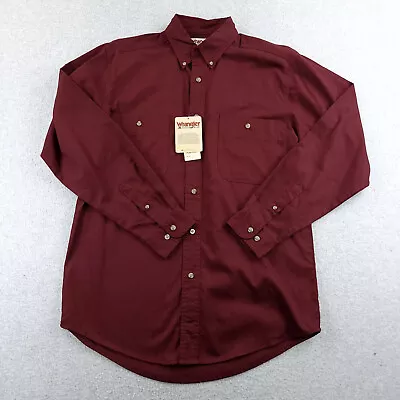 Wrangler Shirt Mens Medium Maroon Long Sleeve Button Front Twill Wrinkle Resist • $19.68