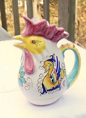 Williams Sonoma ROOSTER PITCHER Handpainted VASE Majolica ITALY AS IS CHIP • $23.99