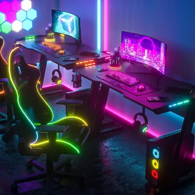 140cm Large Computer Gaming Desk PC Gamer Table Glaring Ambient RGB Light Adjust • £105.96