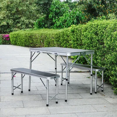 Aluminium Folding Portable Camping Picnic Outdoor Table & Stool Chair Set • £52.95