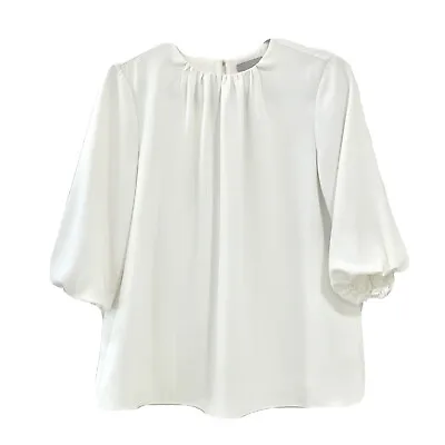 H&M Blouse Women's White Chiffon Lined Small Medium 3/4 Sleeves Elegant • $18.50