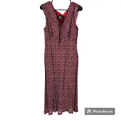 Laura Ashley Dress Pink Red Floral Sleeveless V-Neck Midi Cottage Core Size 14 • £38.60