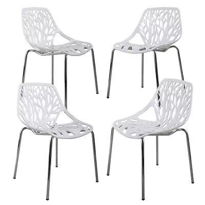 Set Of 4 Dining Chair Side Birds Nest Chairs Stackable For Dinning Room White • $46.44