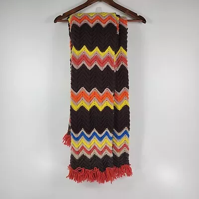 $24.99 • Buy Vtg Handmade Crochet Afghan Throw Blanket Retro Brown Orange Yellow 40 X52 