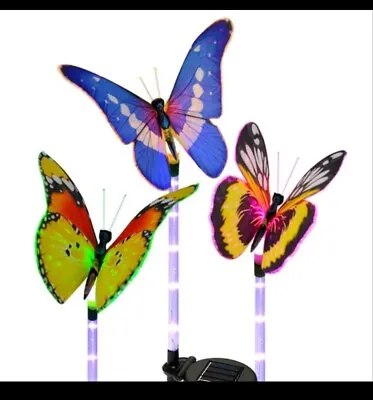 2PCS Colour Changing  Butterfly 7 Colour Solar Garden Stake Lights Pathio  • £14.99