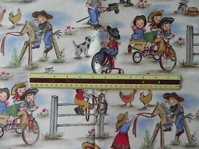 Michael Miller Lil Cowgirl Flannel Fabric Farm Childrens Rodeo West F-633 Bthy • $5.49