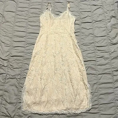 Vintage Van Raalte Slip Dress Peach Lace Nightgown Zipper Side Slits Sz 32 • $29.99