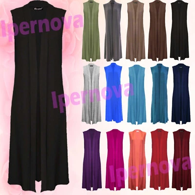£12.99 • Buy Womens Crepe Long Sleeveless Waistcoat Line Ladies Open Duster Jacket Top Maxi