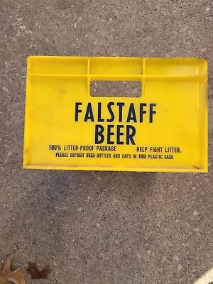 Vintage FALSTAFF BEER 12 BOTTLE CARRIER YELLOW PLASTIC CRATE • $22.50