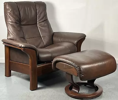 Ekornes Stressless  Chocolate  High-Back  Buckingham  Recliner Chair And Ottoman • $1950.75