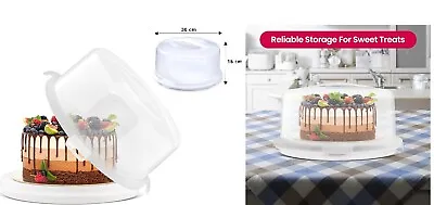 White & Clear Colour Large Round Cake Storage Carrier Box Container Lid Cover UK • £13.98