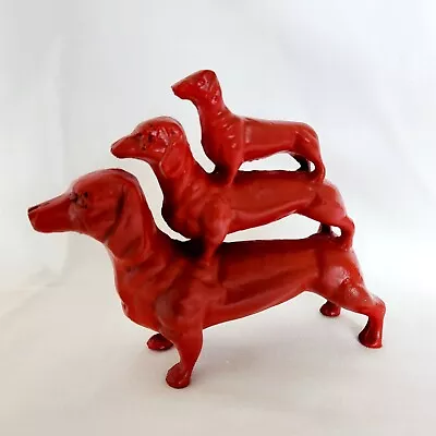 Dachshund Dog Cast Iron Figurine STACKED Statue RED Heavy Door Stop Book End • $18