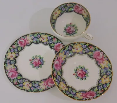 Paragon Gingham Roses Teacup Saucer Plate (Trio) Set Vintage English Bone China  • $54.50
