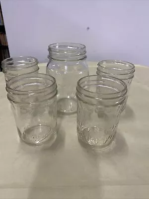 Lot Of 5 Glass Jars- 4 Small Jars Measure 3.5” The Large One Is 5” • $10