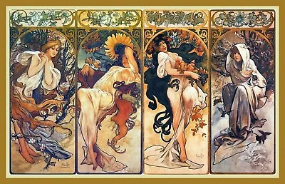 Alphonse Mucha Art Nouveau Seasons Fridge Magnet Vintage Art Image Big Magnet • $5.98