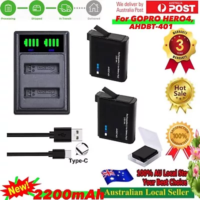 2 Kinz.Power AHDBT-401 For GoPro Hero 4 Battery + Dual Charger For BLACK SILVER • $46.10