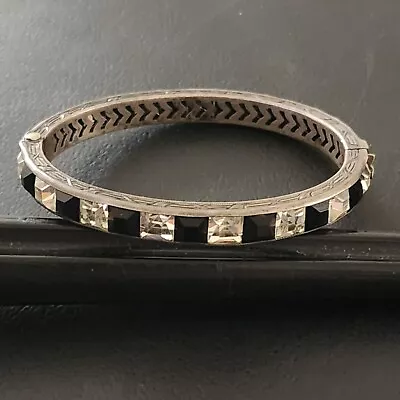 Unsigned Designer Antique Art Deco Bracelet Black Clear Glass Rhinestones 234 • $6.50