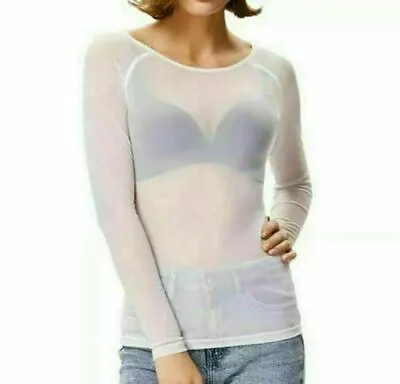 £7.95 • Buy Womens SHEER Mesh Top Ladies Long Sleeve Stretchy See Through T Shirt Tops PLUS
