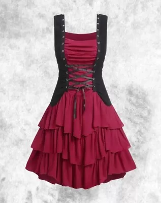 New Steampunk Gothic Red/Black Corset Layered Vest Front Dress Size 5XL 26 28 30 • £29.99