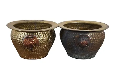 2 Vintage Chinese Hammered Brass Nesting Foo Dog Planters Jardinieres Cachepots • $255