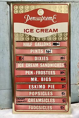 Vintage Pensupreme Ice Cream Menu Sign Permanent Sign & Display Co Reading PA • $245