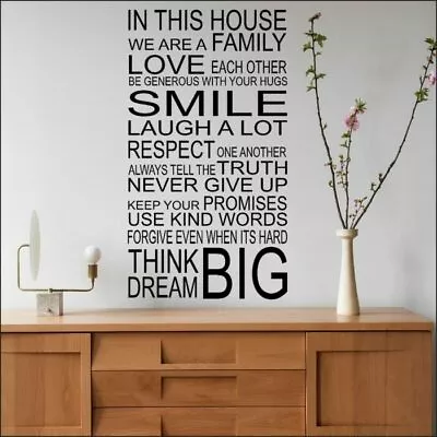 Large House Rules Wall Sticker Quote In This Family Love Smile New Uk  Transfer • £9.49